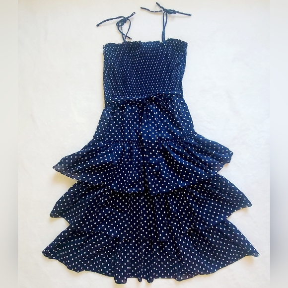 Tory Burch Navy and White Polka Dot Smocked Dress Size XL